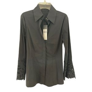 New BCBG Woven Cotton Black Down Button Top Sz XS